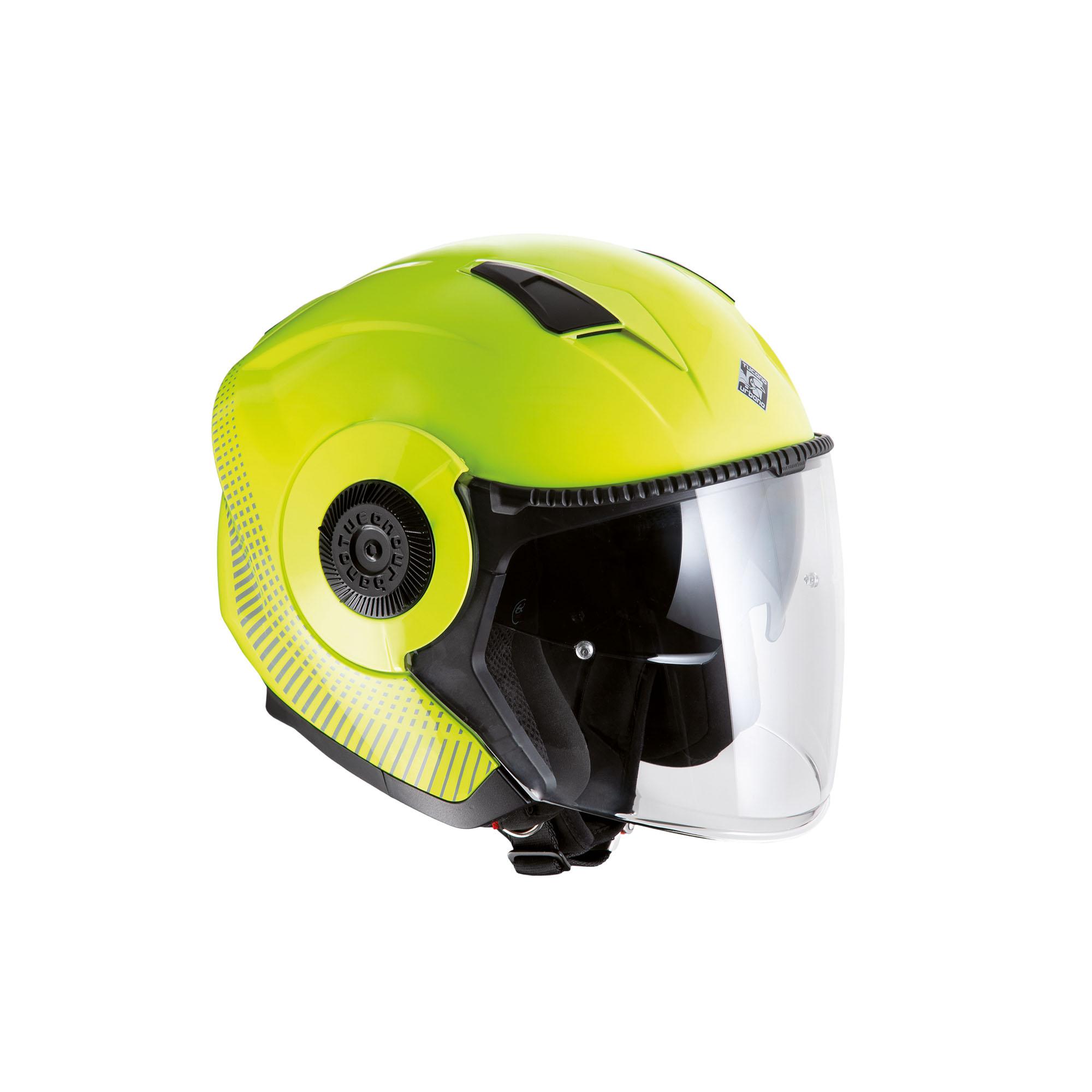 Casque Jet Eltange Jaune Fluo Graphisme A Brillant Tucano Urbano